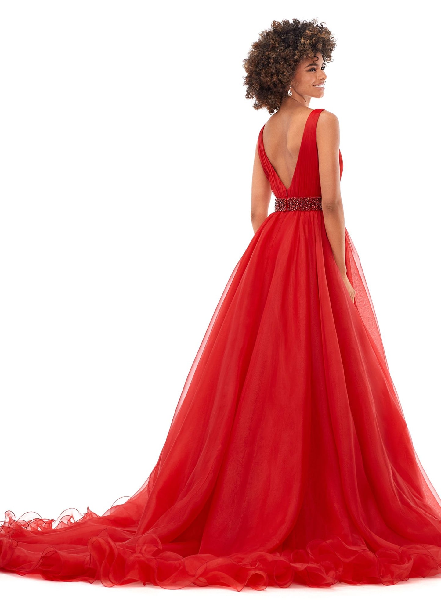 Ashley Lauren 11305 V Neckline Organza Prom Dress Ball Gown