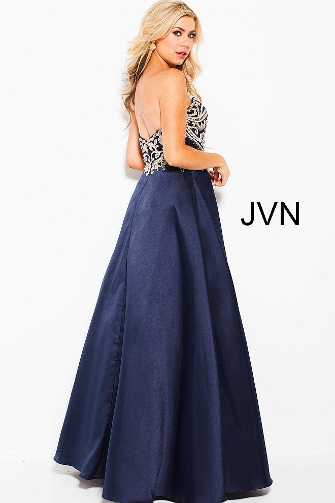 Jovani JVN50070 Size 00 Royal Blue Strapless A Line Prom Dress Embroidered Formal Gown