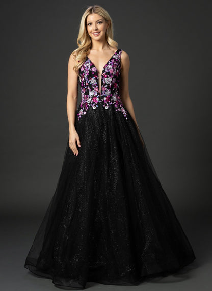 Nina Canacci 3184 Size 6 Long Ballgown Prom Pageant Gown Floral shimmer Formal Dress