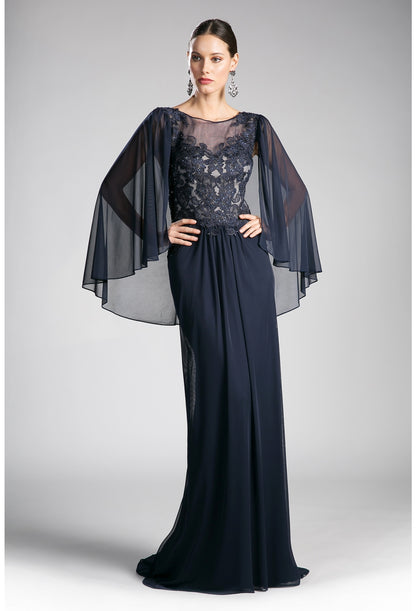 CD0001 Size 10 Burgundy Long Mother Of Chiffon Formal Dress Draped Cape Sleeve Lace