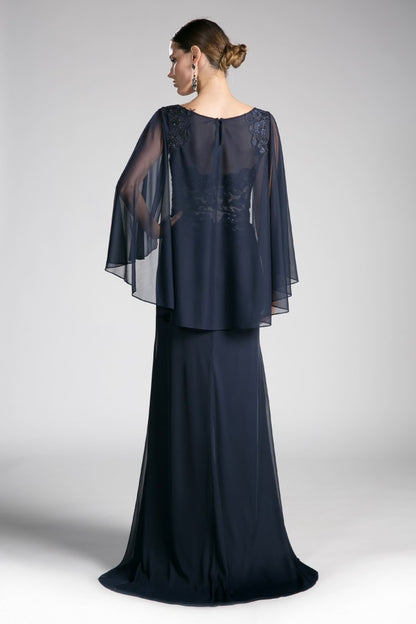 CD0001 Size 10 Burgundy Long Mother Of Chiffon Formal Dress Draped Cape Sleeve Lace