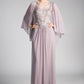 CD 0001 Size 10 Burgundy Long Mother Of Chiffon Formal Dress Draped Cape Sleeve Lace