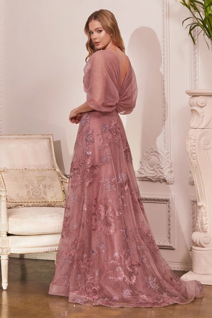 CD 008 Size 18 Long Mother Of Formal Dress A Line Shimmer Draped Cape Sleeve Gown