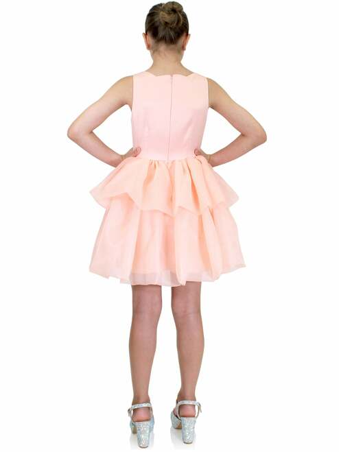 Marc Defang 5027 Girls high neck ruffle high low detachable skirt pageant dress  Sweet heart neckline Versatile, detachable skirt, turn into short interview dress Great fun fashion piece Come in all colors  Multiple layers skirt Center back invisible zipper Fully lined Available Sizes: 14 - Hot Pink Shimmer