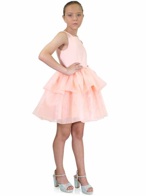 Marc Defang 5027 Girls Size 14 high neck ruffle high low detachable skirt pageant dress