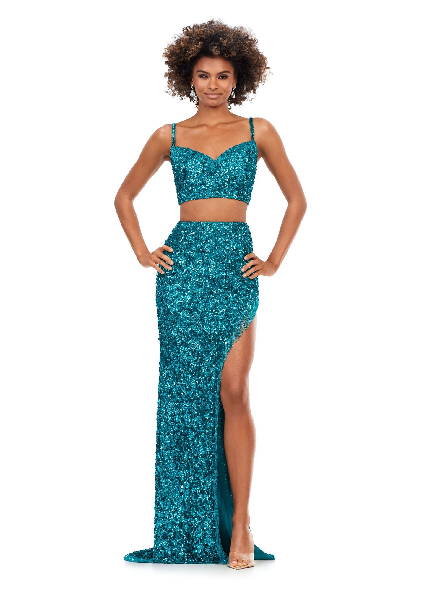 Ashley Lauren 11370 Sequin Two Piece Prom Dress with Fringe