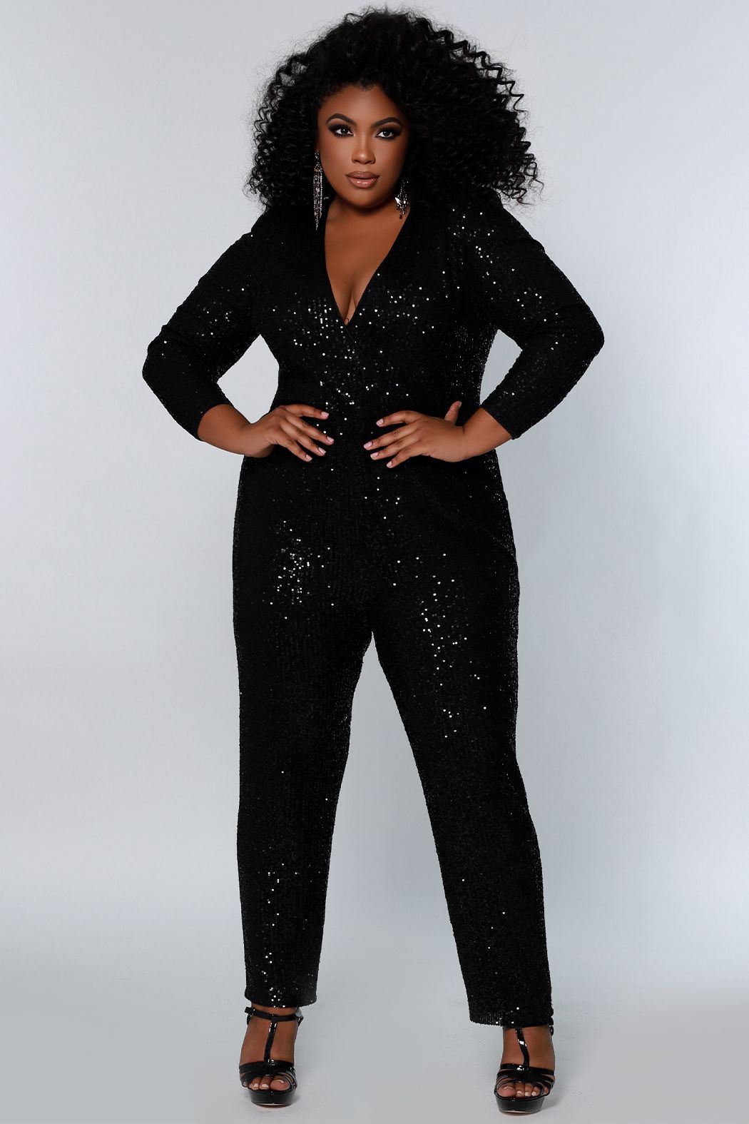 Johnathan Kayne for Sydney's Closet JK2220 Jumpsuit Sequins Long Sleeves with Overskirt