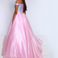 Johnathan Kayne 2652 Size 2 Pink organza ball gown that features a contemporary off the shoulder sequin stretch mesh bodice.
