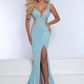 Johnathan Kayne 2674 has got fashion *strapped* with daring asymmetrical straps and dazzling sheer sides on the bodice.  size: 00,0,2,4,6,8,10,12,14,16,18  Color: Glacier Blue, Canary Yellow, Lilac, Garnet Red