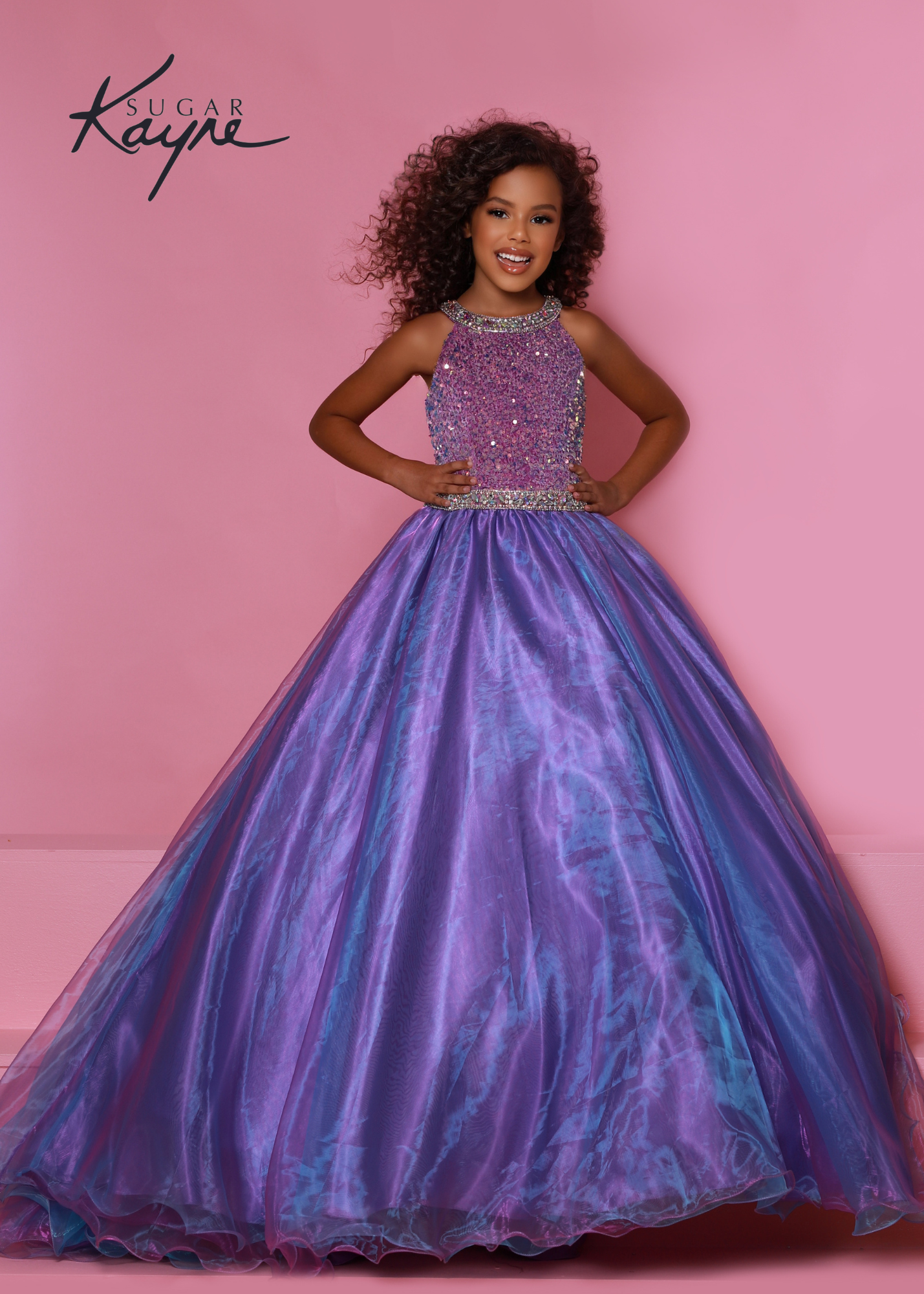 Sugar Kayne c321 sequin stretch velvet with beaded collar and waist band accent Sugar Kayne C321 Velvet Sequin High neck Girls Pageant Dress Shimmer Ballgown Formal  Available Sizes: 2-16  Available Colors: Aqua. Orchid