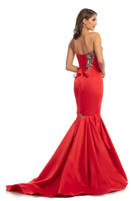Johnathan Kayne 9030 Size 6 RED Satin Mermaid Prom Dress Pageant Gown