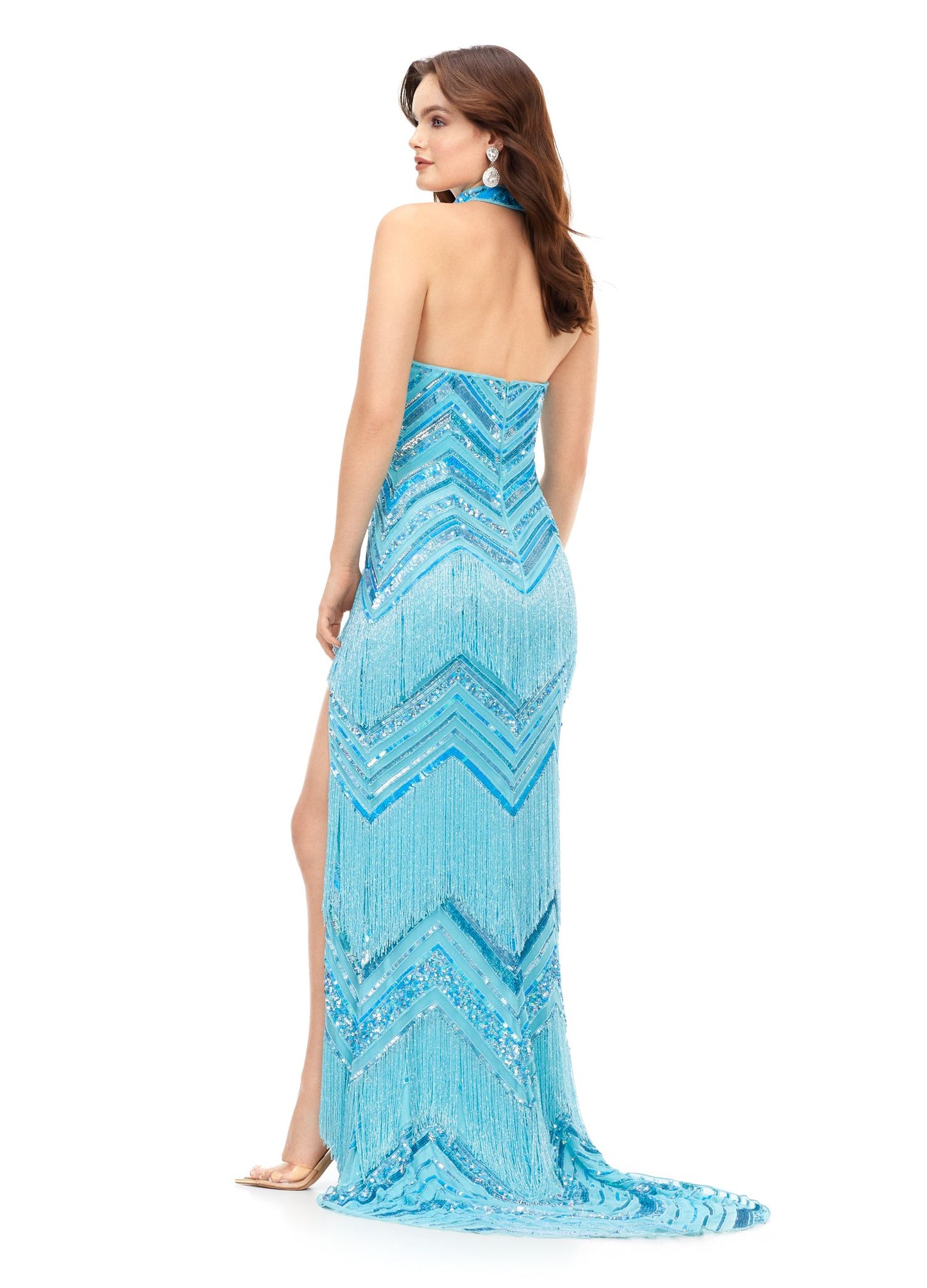 Ashley Lauren 11259 Strapless Prom Dress Beaded Evening Gown with Fringe Details