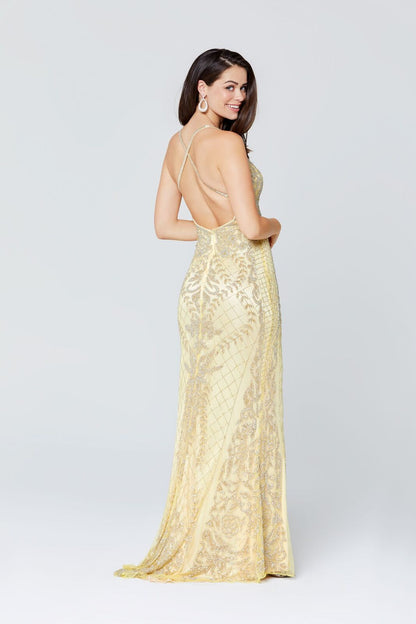 Primavera Couture 3428 is a embellished Prom Dress, Pageant Gown, Wedding Dress & Formal Evening Wear gown. This Gown Features a v neckline with spaghetti straps that criss cross in the open back pageant gown. 