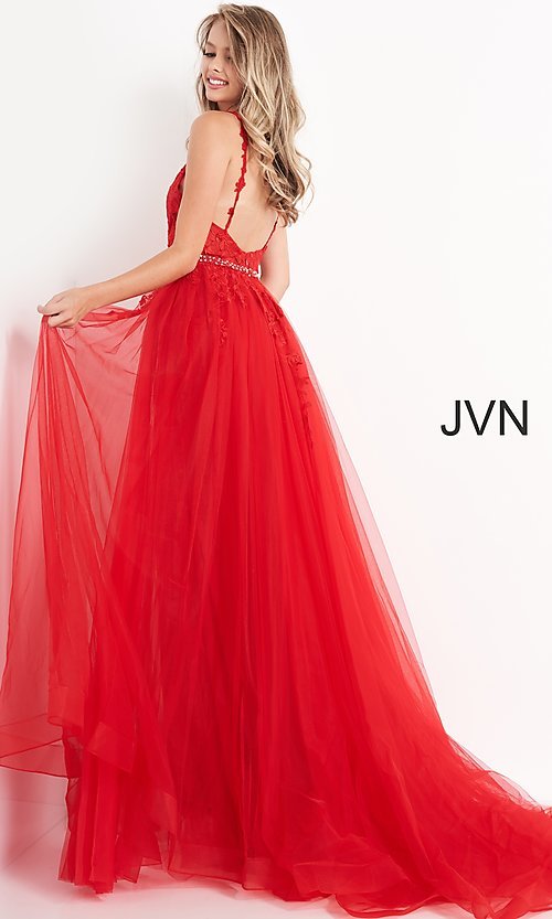 Jovani JVN02260 Size 10 Long Lace Embellished Belt Prom Dress Pageant Gown Tulle