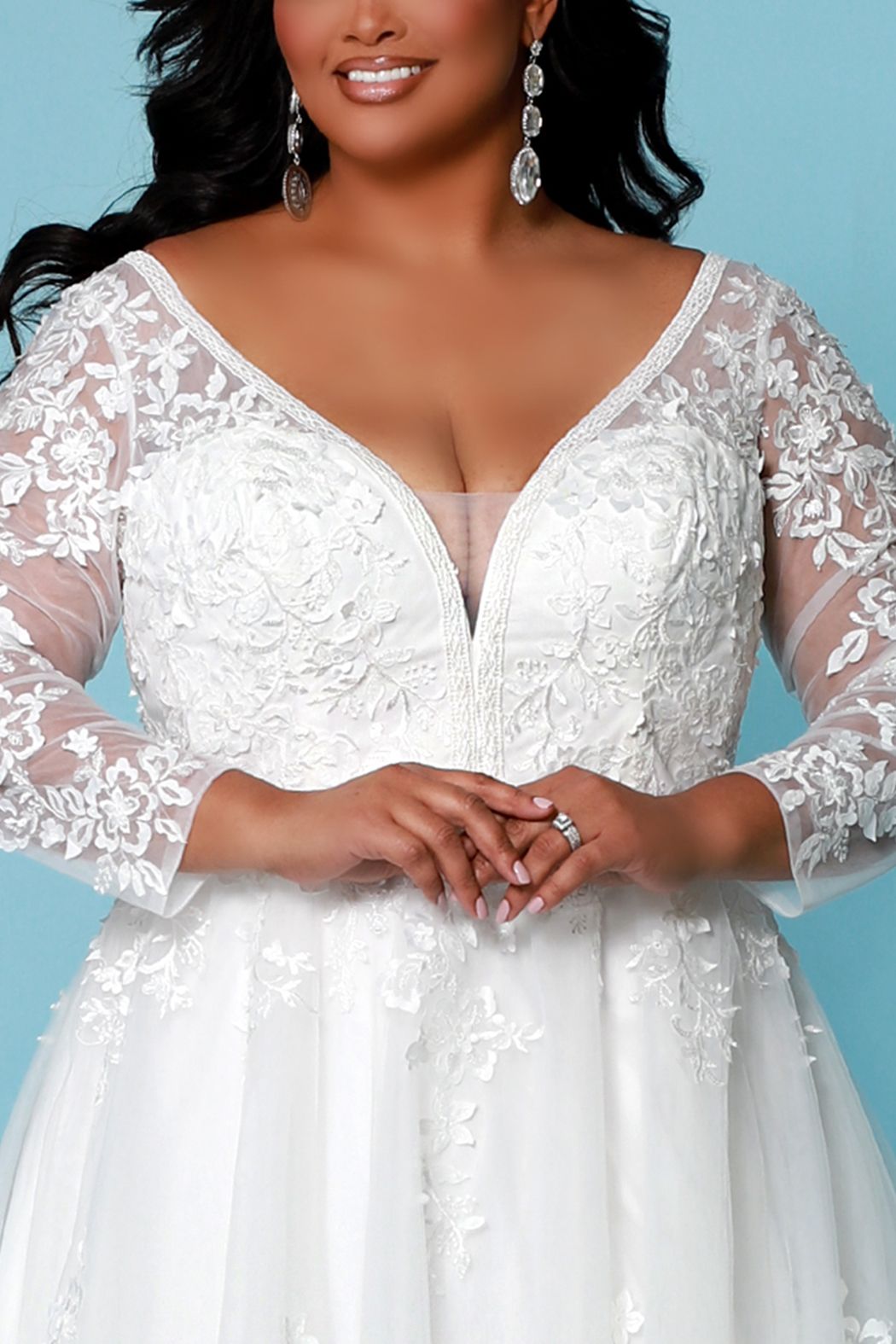 Sydney's Closet SC5275 Skye Wedding Dress Sheer Lace Long Sleeves A Line SC 5275