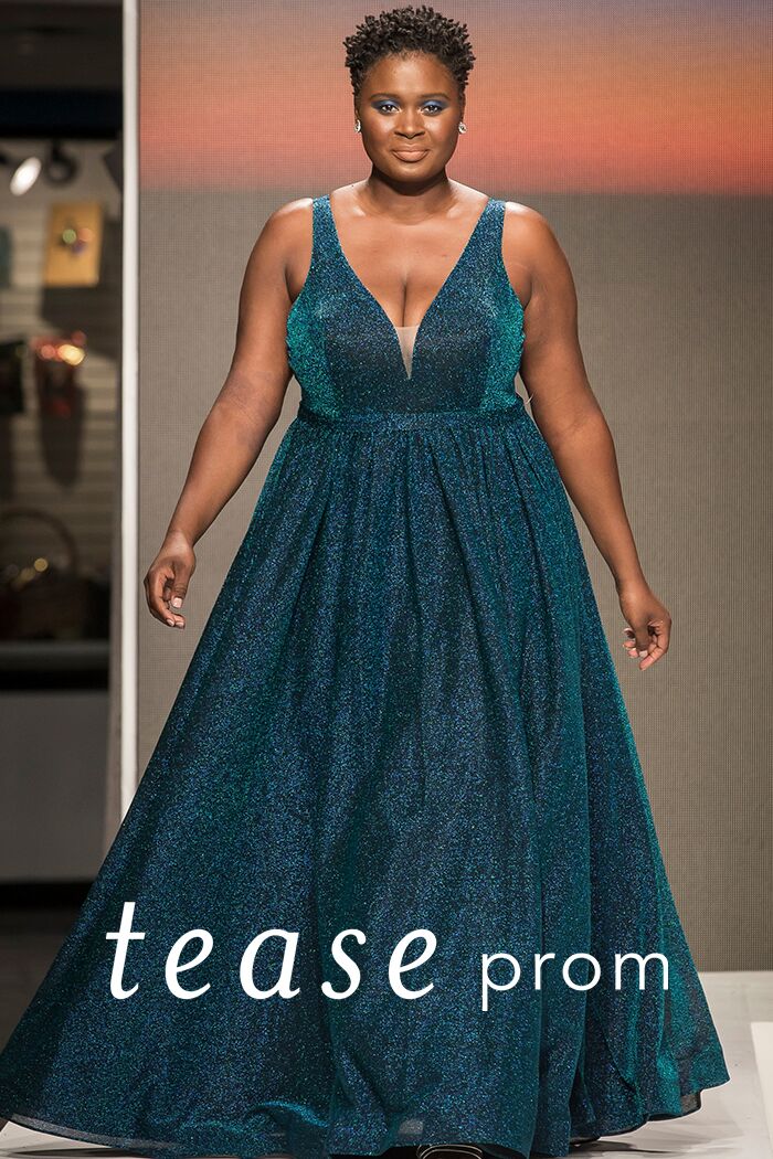 TE1910  Fabulous new color is all the rage for the season! For Prom or any special event heads will turn when you enter the room. A-line silhouette in a stretch glimmer fabric with a sexy V-neckline and bra-friendly straps. Surprise! This dress offers side cutouts under the arm and has pockets in the full ballgown skirt to hold your personal belongings.