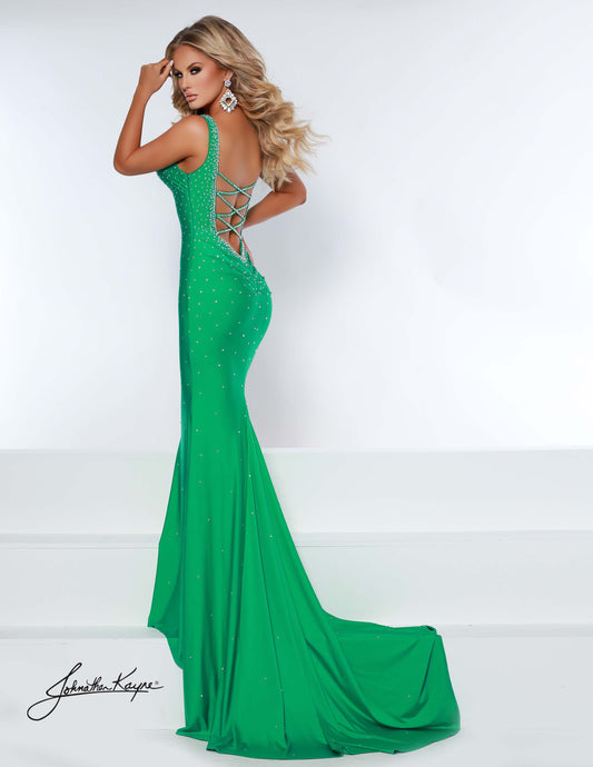 Johnathan Kayne 2445 Lycra Prom Dress Corset Backless Pageant crystal gown corset