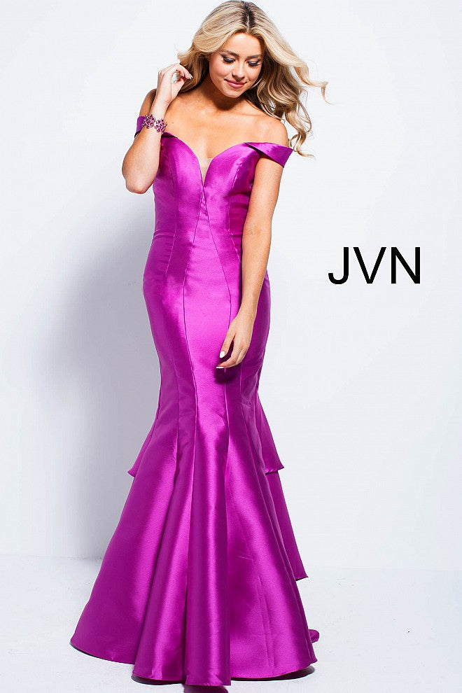 Jovani JVN 59261 Size 6 Violet off the shoulder mermaid prom dress Pageant Gown