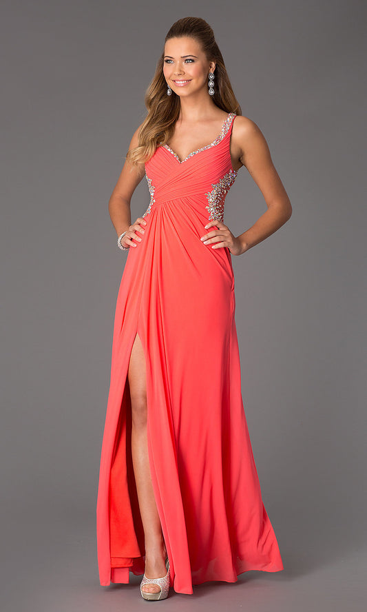 Jovani JVN94375 Size 8 sheer prom dress V neck slit Backless Watermelon Gown