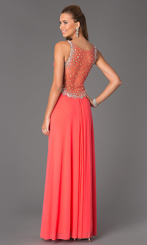 Jovani JVN94375 Size 8 sheer prom dress V neck slit Backless Watermelon Gown