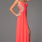 Jovani JVN 94375 Size 8 sheer prom dress V neck slit Backless Watermelon Gown
