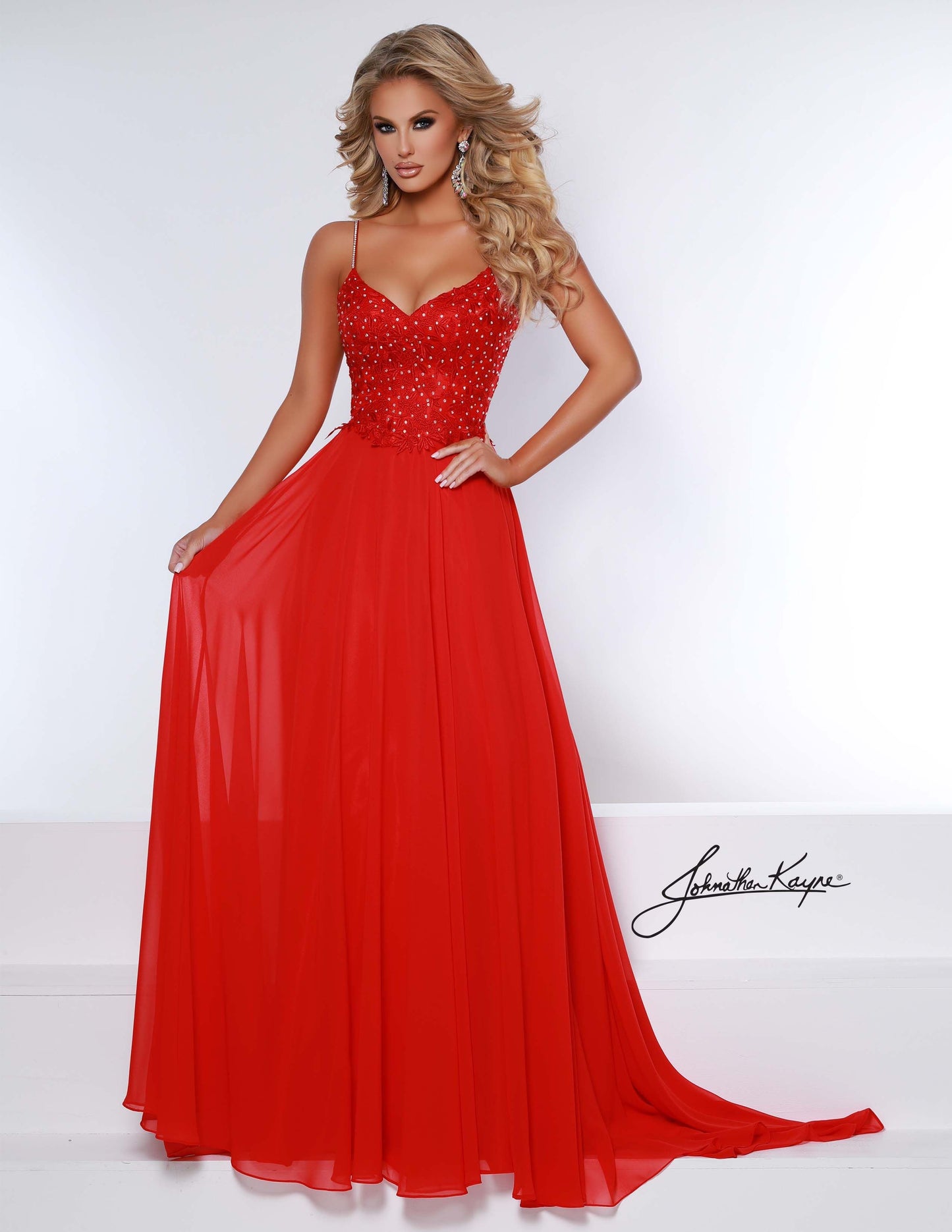Johnathan Kayne 2447 Size 2 Lace and Chiffon Long Prom Dress All Occasion Evening Gown