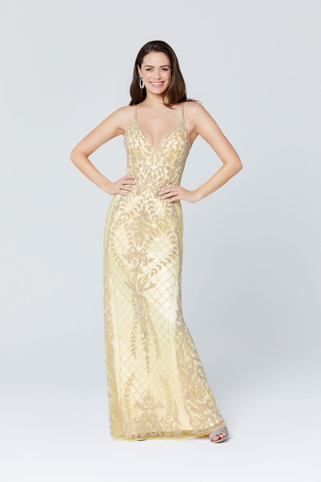 Primavera Couture 3428 Size 22 Yellow Embellished beaded v neckline prom dress Evening Gown Primavera Couture 3428 Size 22 Yellow Embellished beaded v neckline prom dress Evening Gown