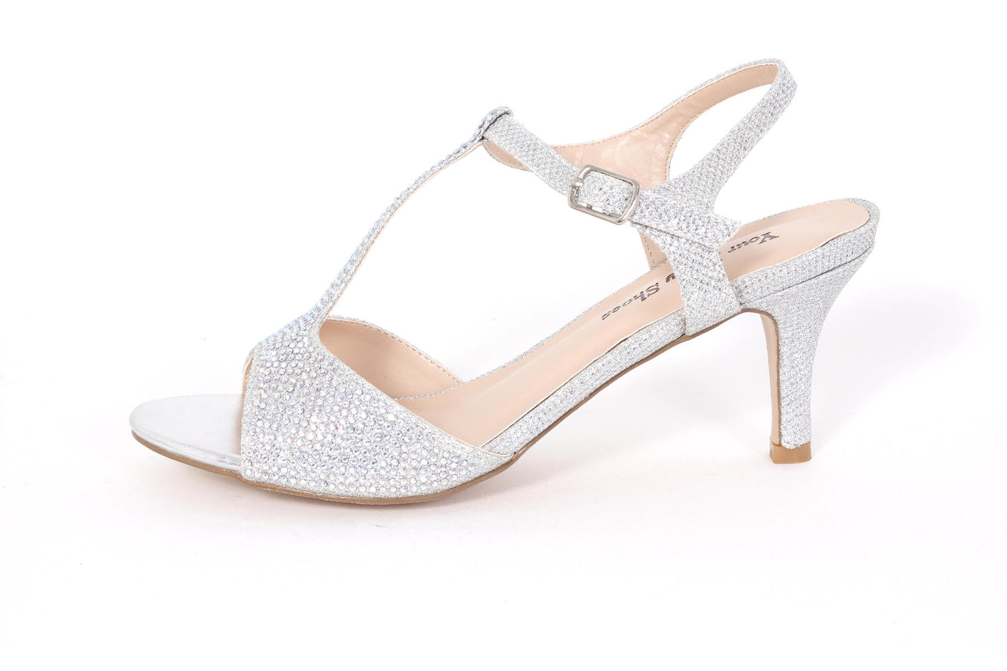 Your Party Shoes Avery Open Toe Silver Short Heel Crystal Embellished Prom Pageant